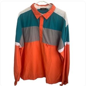 Vintage Pullover Windbreaker Color Block Stripe Jacket Shirt 70s 80s Size XL